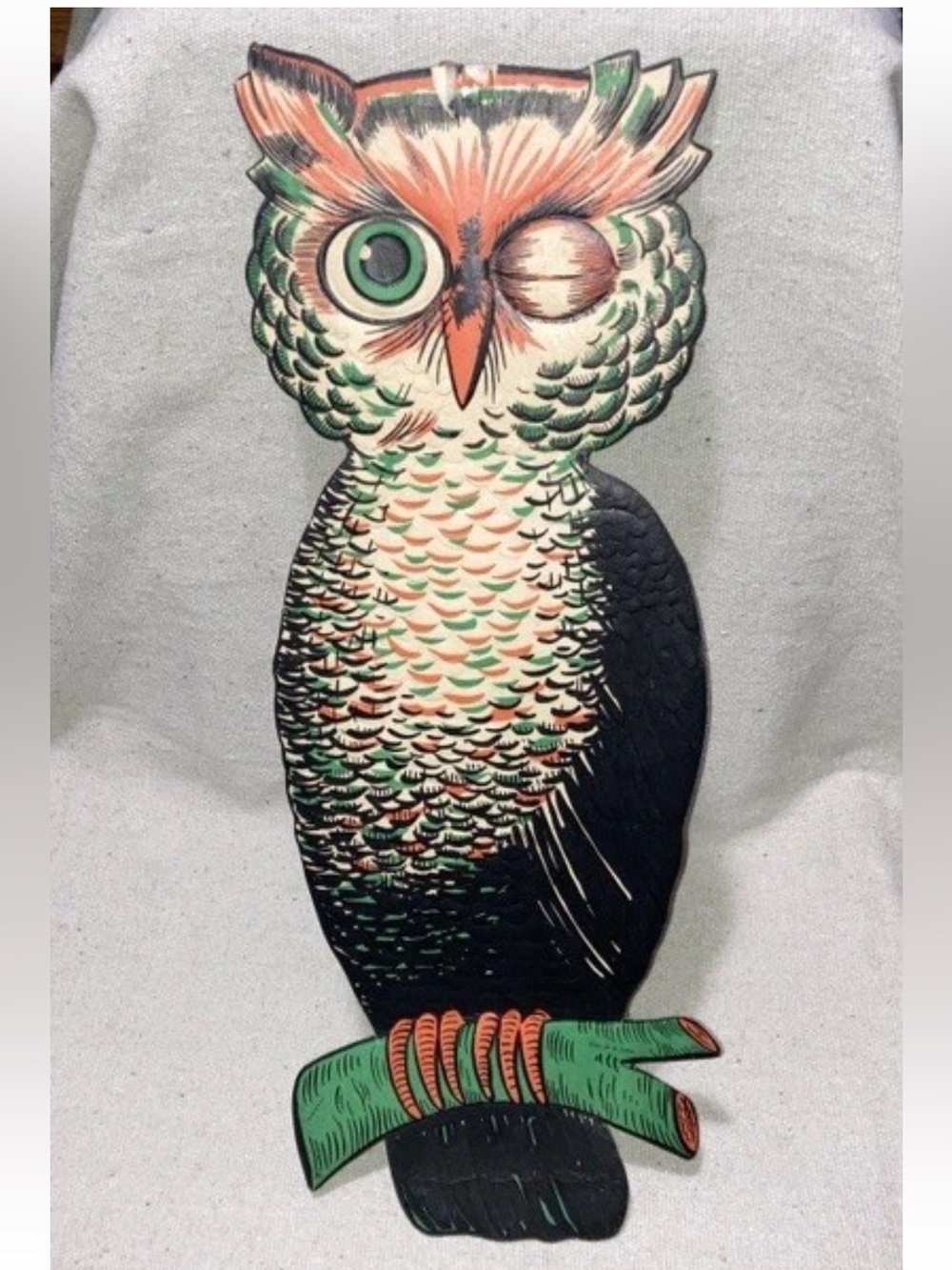 Vintage Large Beistle Owl Die Cut Embossed Halloween Decorations 22.5”